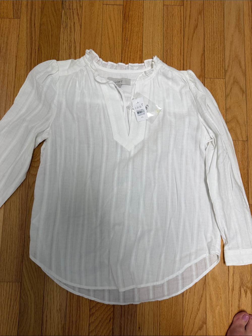 LOFT White Peasant Blouse with Ruffle Neck XS